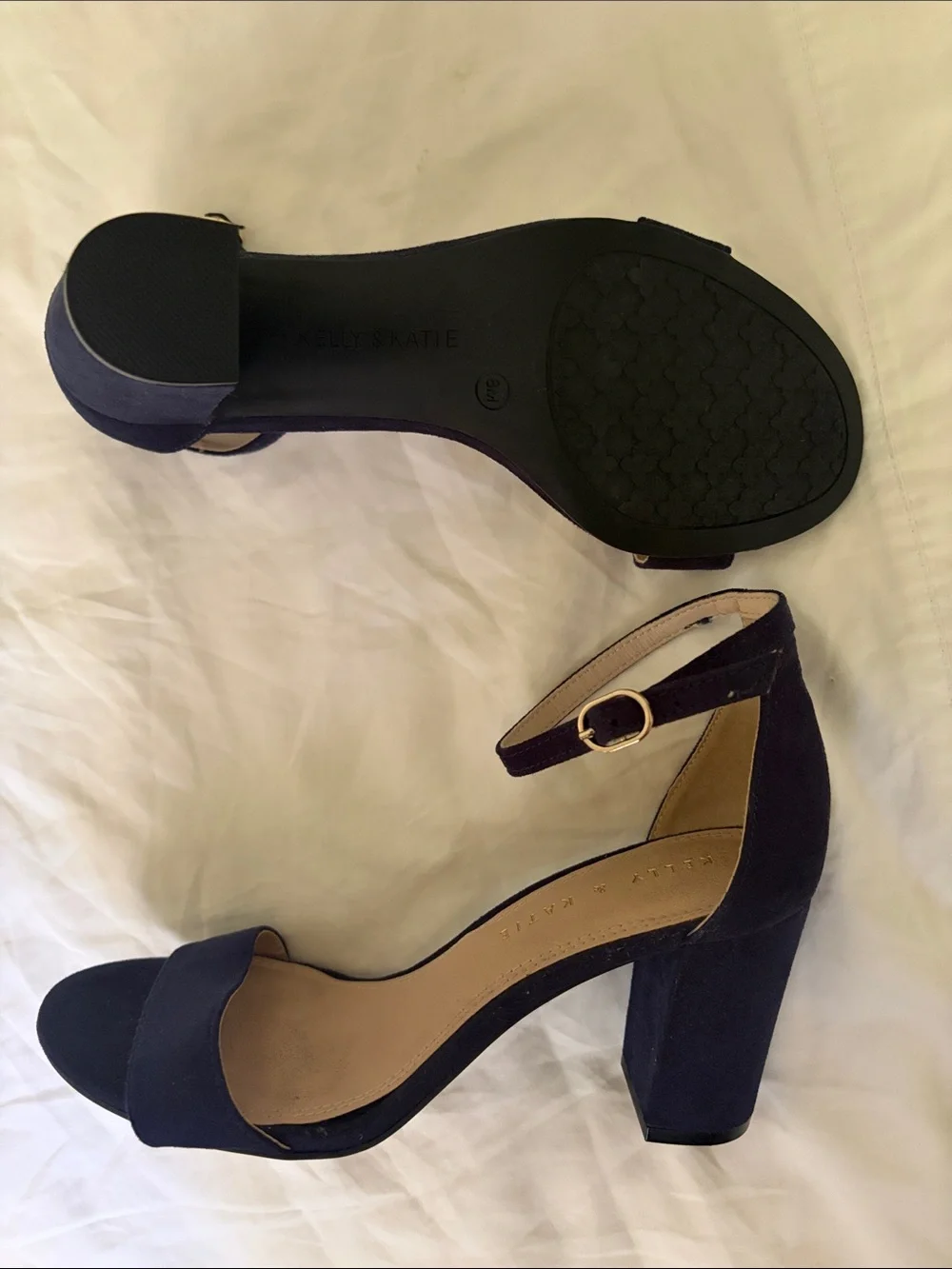 Kelly & Katie Deep Navy Block Heel Ankle-Strap Sandals